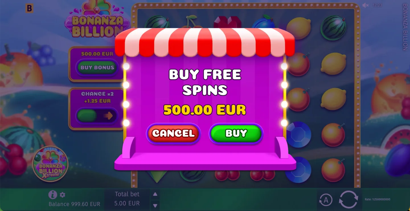 Bonanza Billion Buy Free Spins confirmation dialog