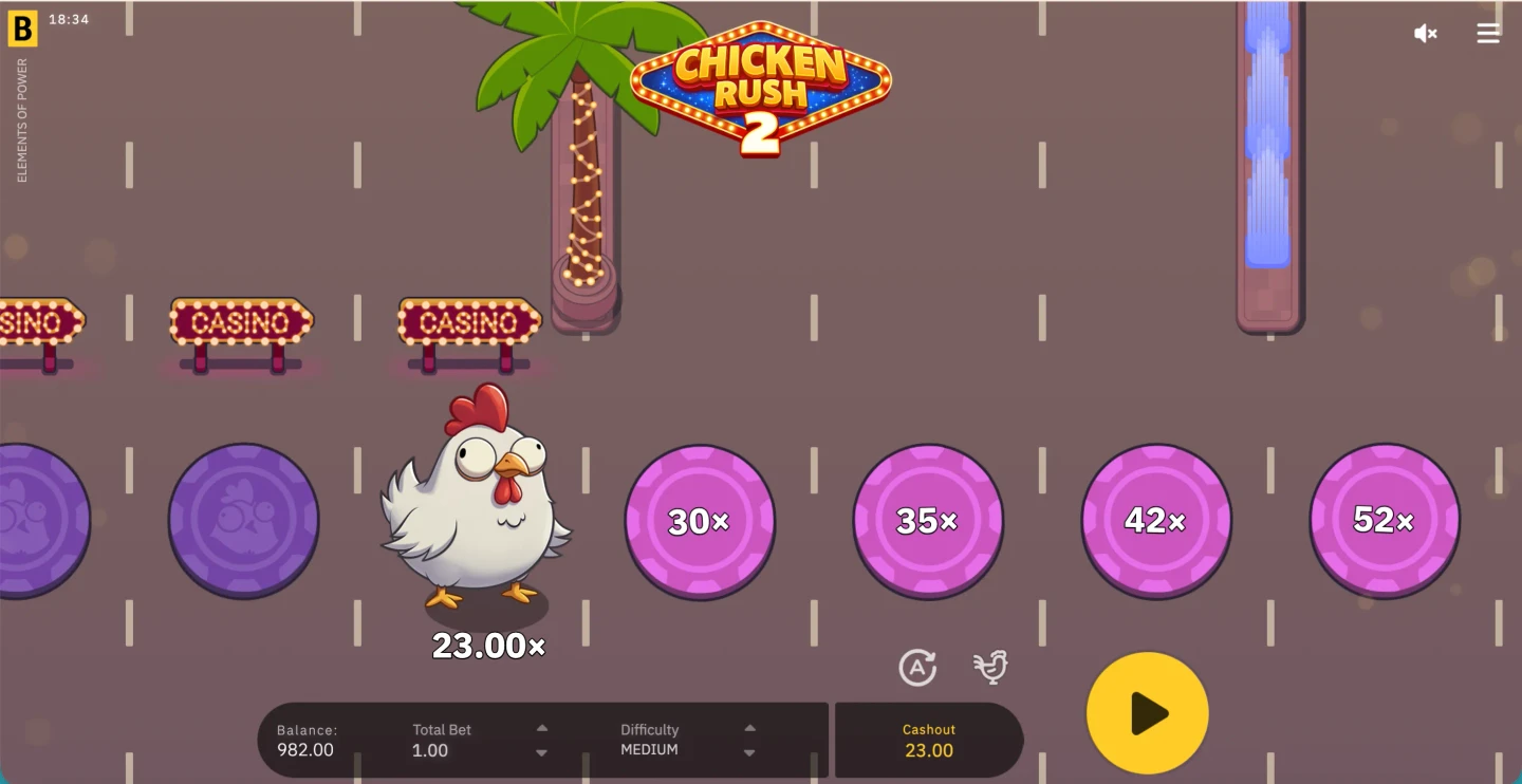 Chicken Rush 2 — cash-out on a safe tile