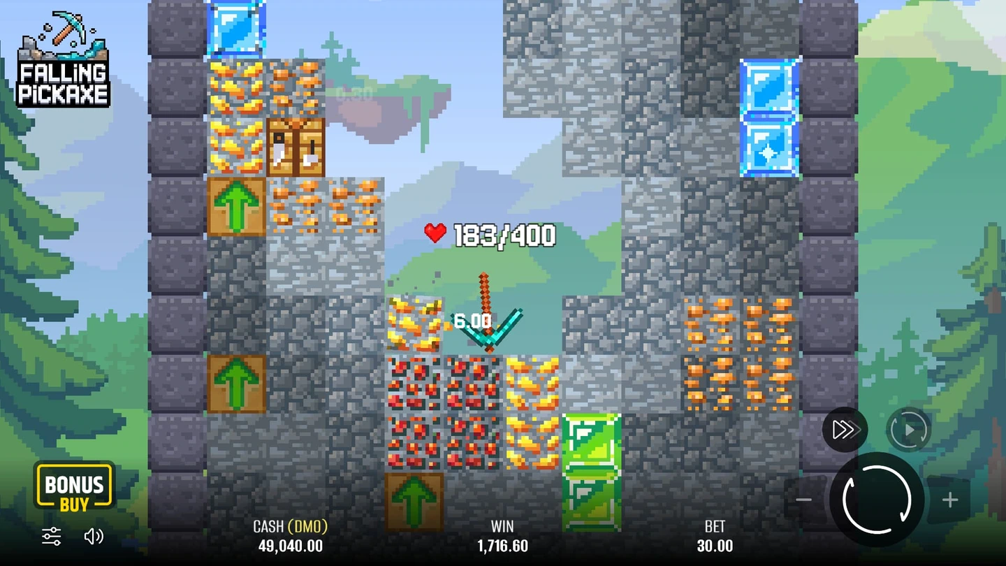 Falling Pickaxe dig — shaft, ores and durability counter