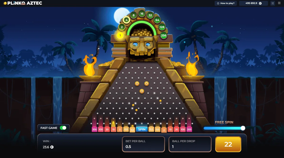 Plinko Aztec ball descending through pyramid pegs