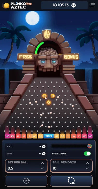 Plinko Aztec ball landing in a multiplier pocket