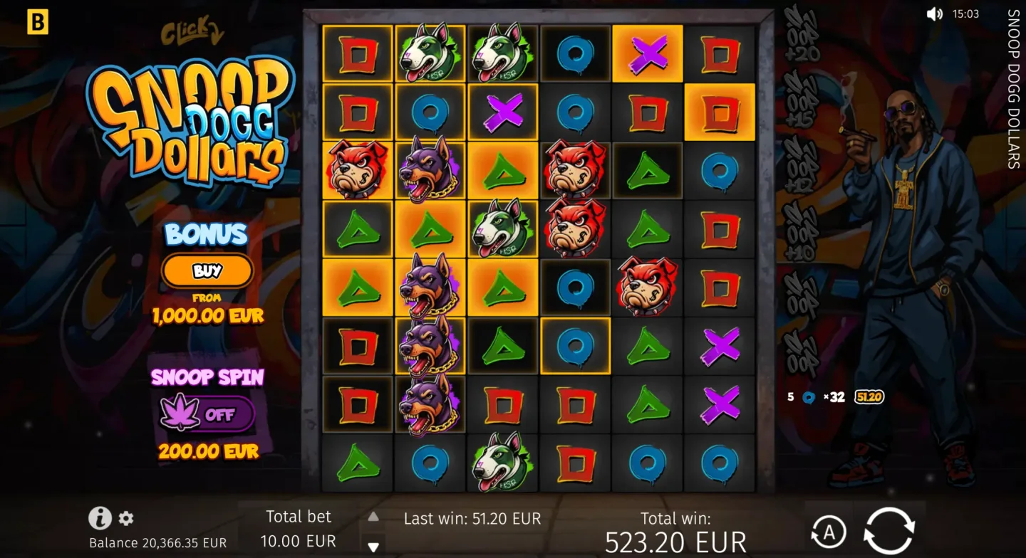 Snoop Dogg Dollars 6×8 cluster grid with Buy and Snoop Spin